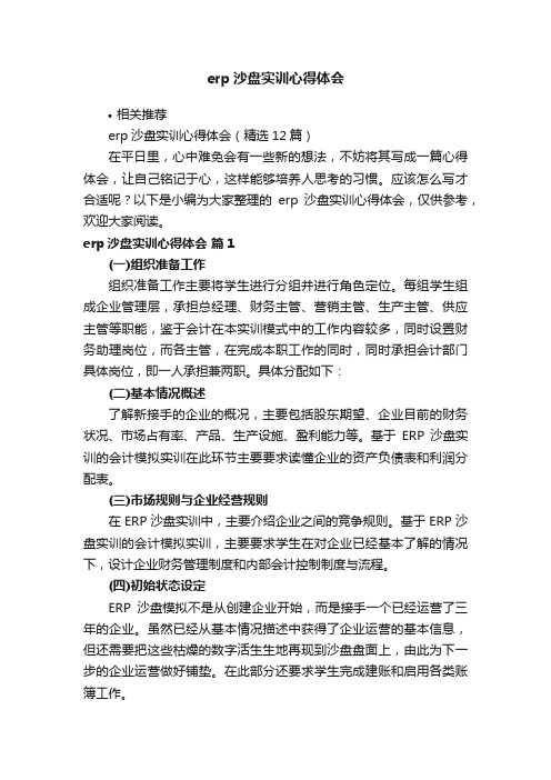 erp沙盘实训心得体会