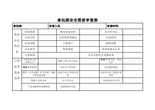 承包商安全资质审查表