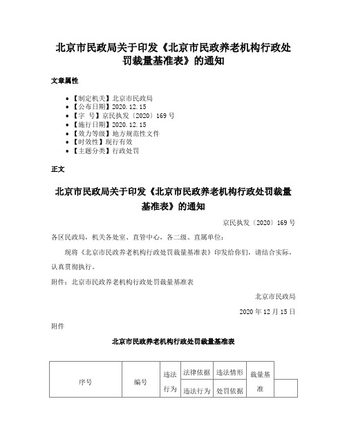 北京市民政局关于印发《北京市民政养老机构行政处罚裁量基准表》的通知