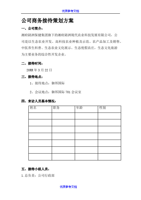 [实用参考]公司商务接待策划方案