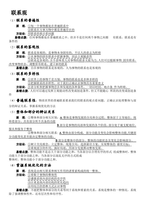 高中政治唯物辩证法主观题知识概括