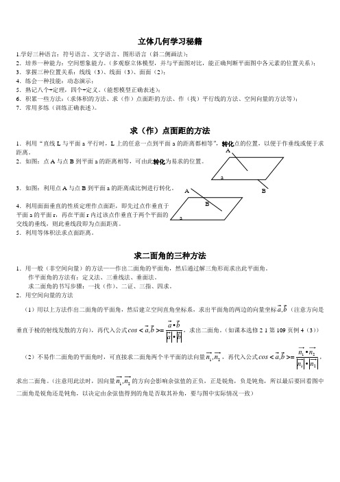 立体几何学习秘籍