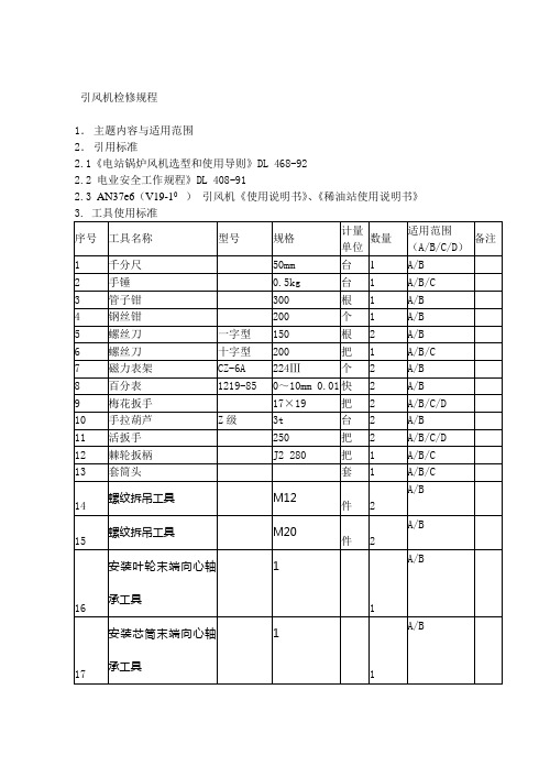 引风机(修改版)检修规程全解