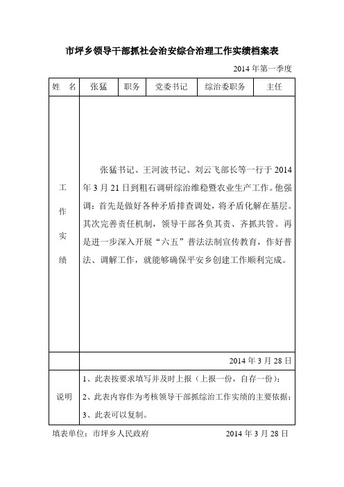 张猛综治工作实绩档案表 一