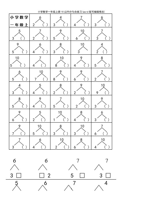 小学数学一年级上册10以内分与合练习(2021年整理)