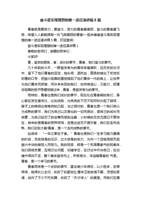 奋斗是实现理想的唯一途径演讲稿5篇