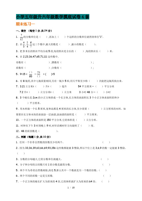 小学五年级升六年级数学摸底试卷4套