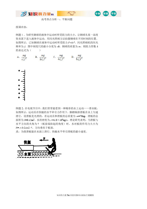 高中物理经典：高考热点分析一：平衡问题 经典例题