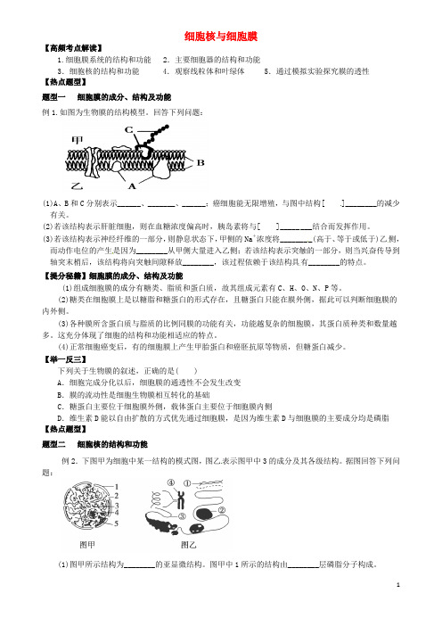 河北省清河挥公实验中学高三生物一轮复习专题细胞核与细胞膜导学案(无答案)