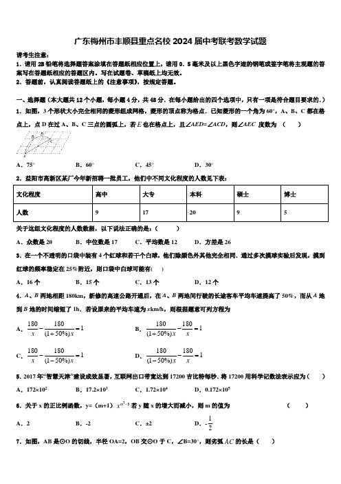 广东梅州市丰顺县重点名校2024届中考联考数学试题含解析