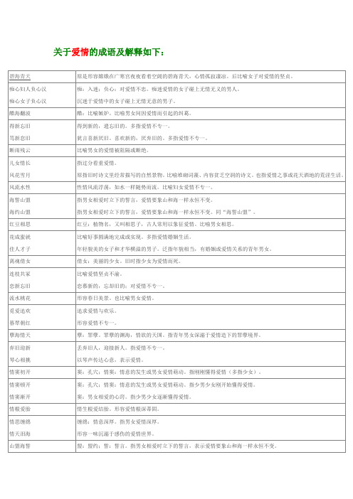 关于爱情的成语及解释如下：