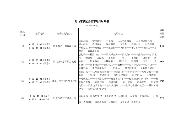 眉山东坡区公交车运行时刻表