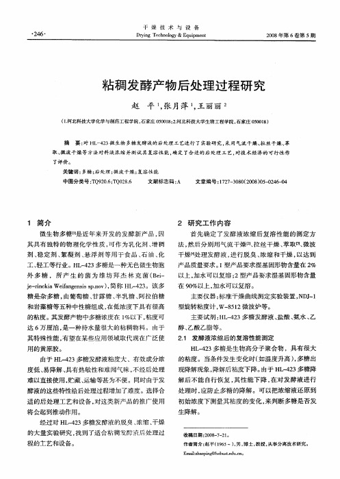 粘稠发酵产物后处理过程研究