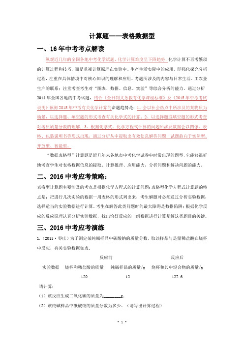 2016化学中考专题复习计算题——表格数据型