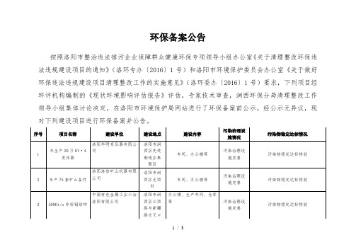 环保备案公告