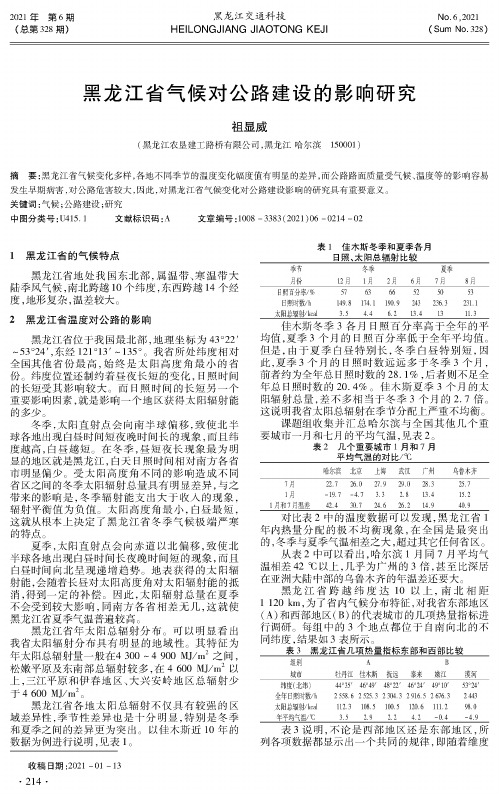 黑龙江省气候对公路建设的影响研究