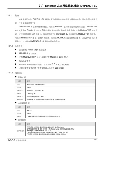 台达以太网模块 DVPEN01-SL