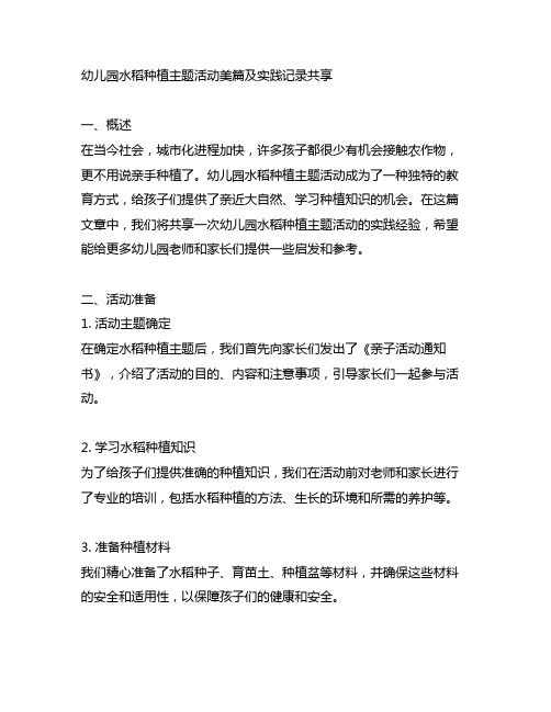 幼儿园水稻种植主题活动美篇及实践记录分享