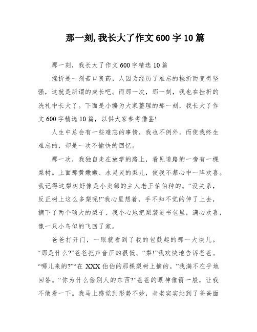 那一刻,我长大了作文600字10篇