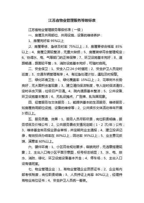 江苏省物业管理服务等级标准