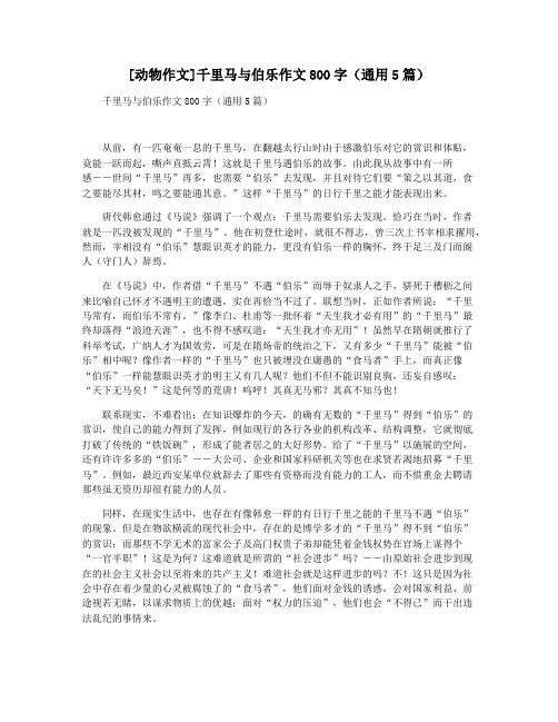 [动物作文]千里马与伯乐作文800字(通用5篇)