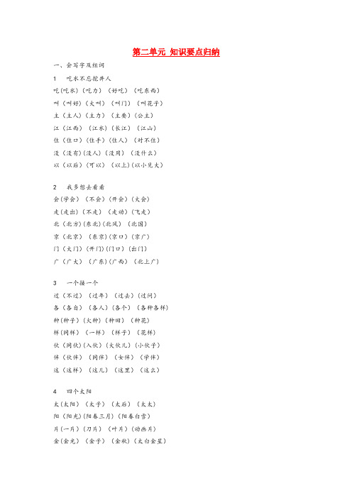 张家界市第二小学一年级语文下册 第二单元 知识要点归纳 新人教版一年级语文下册第二单元知识要