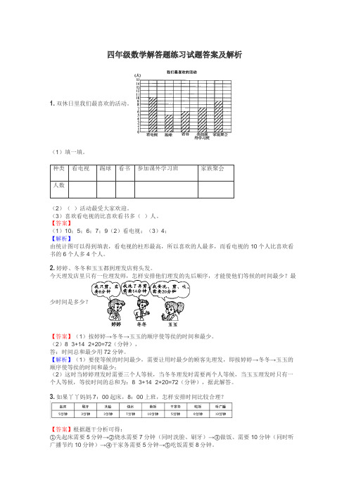 四年级数学解答题练习试题集
