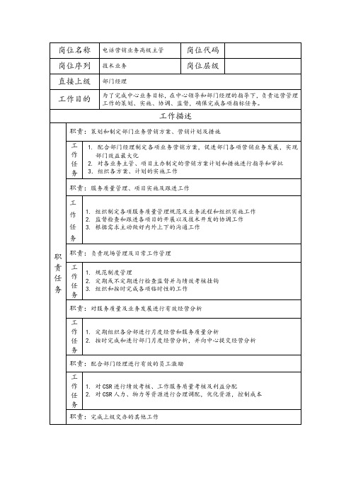 电话营销业务高级主管--营销业务类岗位职责说明书