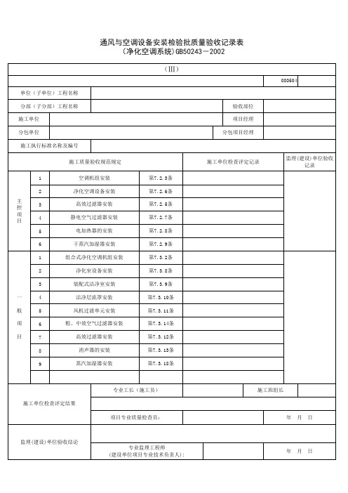 080504_通风与空调设备安装检验批质量验收记录表