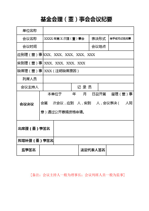 基金会理(董)事会会议纪要样表