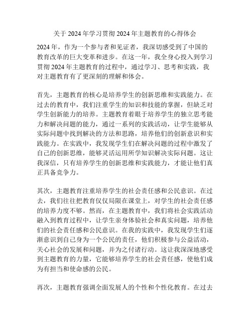 关于2024年学习贯彻2024年主题教育的心得体会