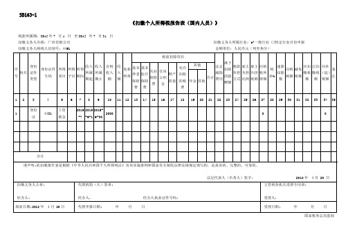 SB163-1《扣缴个人所得税报告表(国内人员)》A4