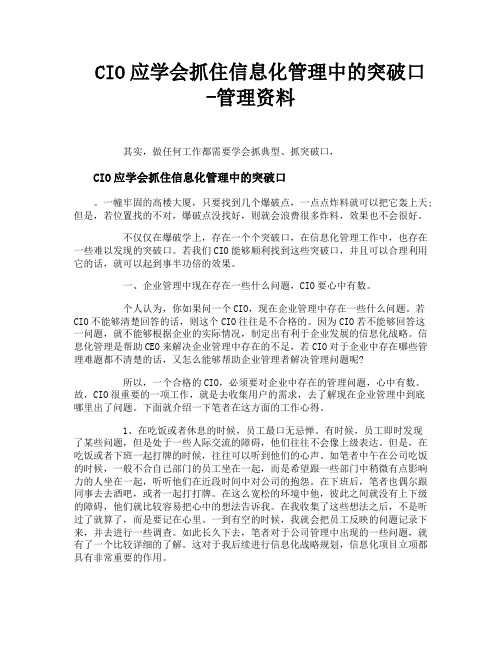 CIO应学会抓住信息化管理中的突破口管理资料