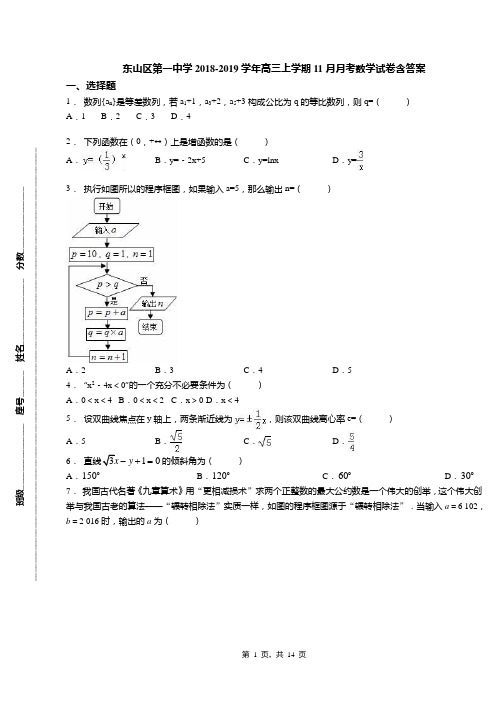 东山区第一中学2018-2019学年高三上学期11月月考数学试卷含答案