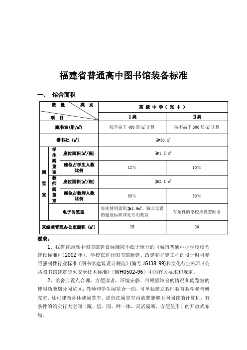 福建省普通高中图书馆装备标准