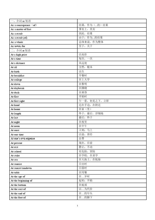 初中英语 中考复习介词短语集锦