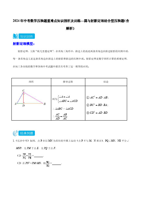 2024年中考数学压轴题重难点知识剖析及训练—圆与射影定理结合型压轴题(含解析)