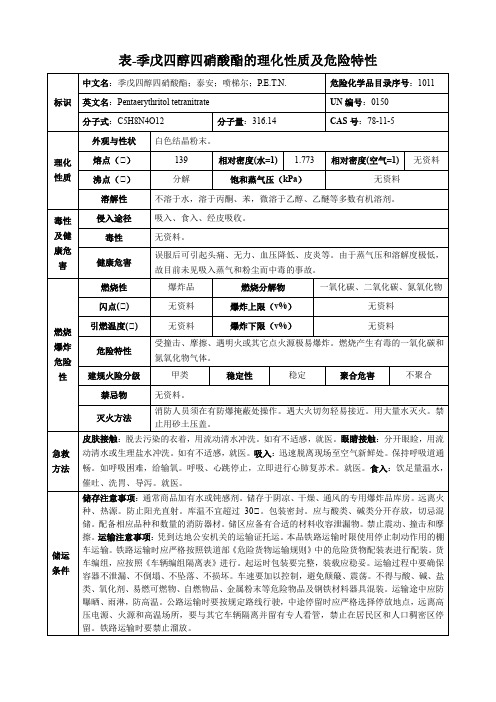 季戊四醇四硝酸酯-理化性质及危险特性表