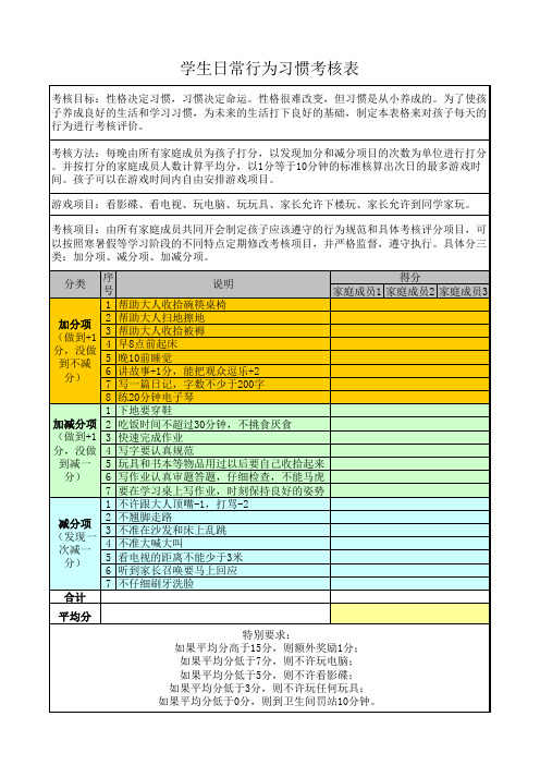 小学生日常行为习惯表