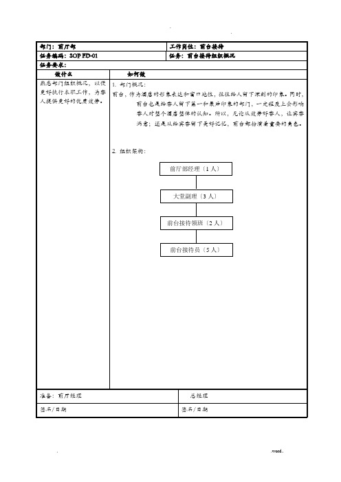 星级酒店标准操作流程SOP-前厅部前台接待