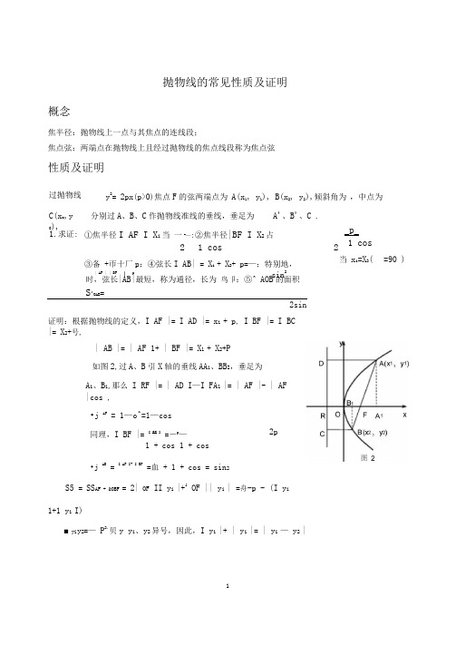 完整版抛物线的性质归纳及证明