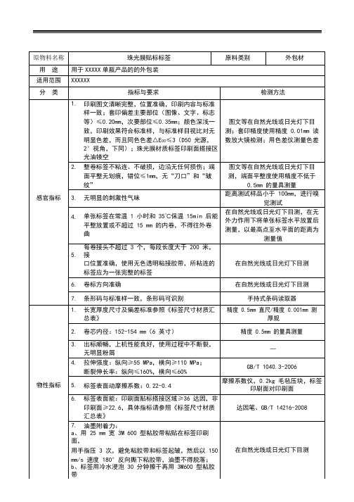 珠光膜瓶标检验标准