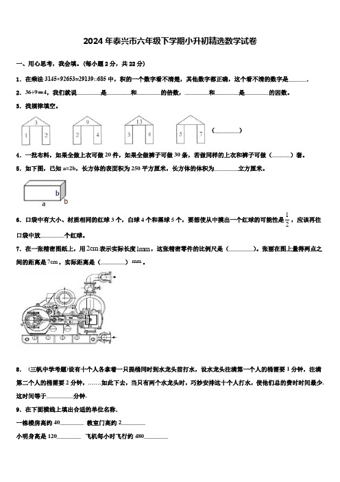 2024年泰兴市六年级下学期小升初数学试卷含解析