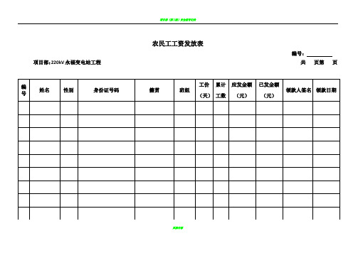 建筑企业农民工工资发放表格式