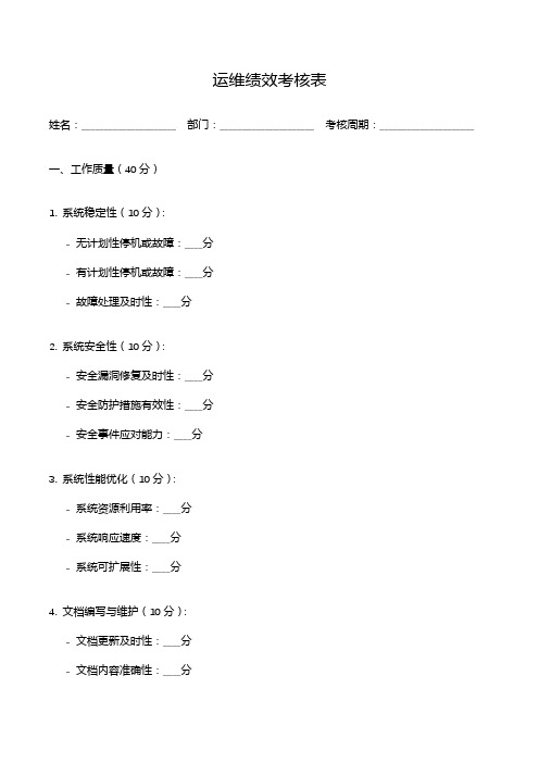 运维绩效考核表