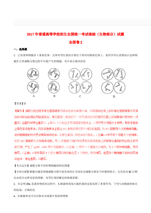 2017年普通高等学校招生全国统一考试理综试题(全国卷2,含解析)