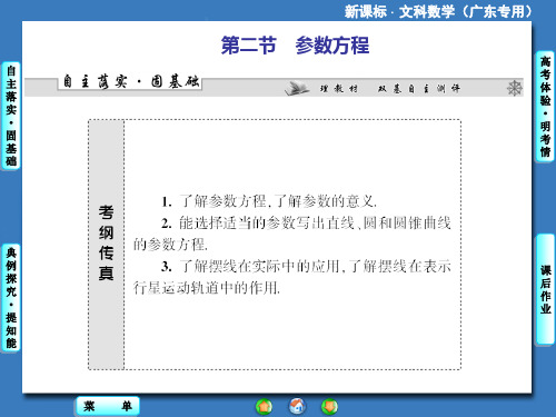 《课堂新坐标》2014高考数学(文)一轮总复习(人教新课标·广东专用)课件：选修4-4 第二节 参数