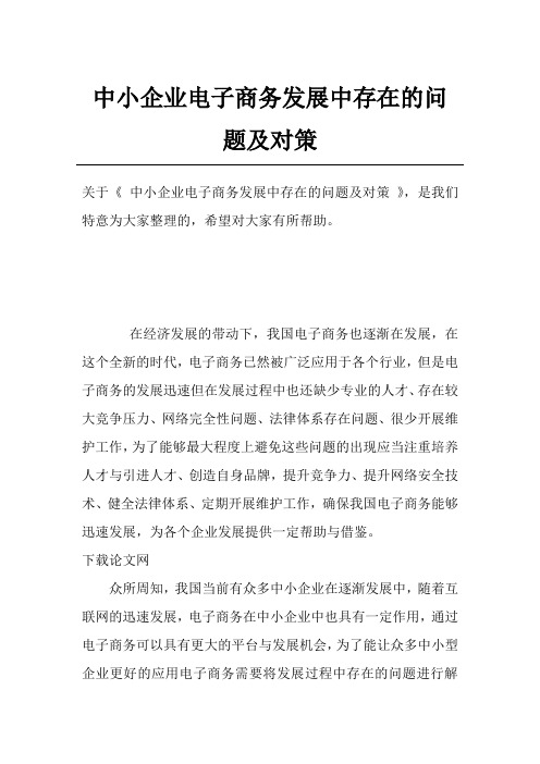 中小企业电子商务发展中存在的问题及对策