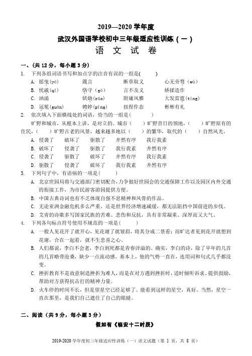 武汉外校初三语文试题(1)