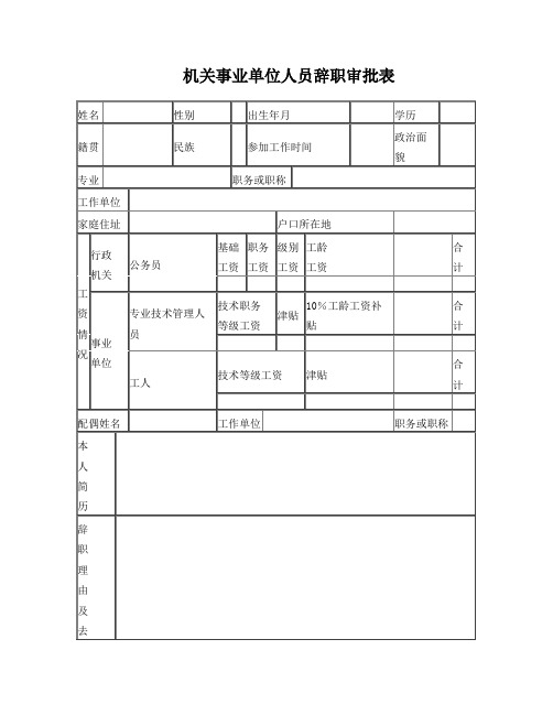 机关事业单位人员辞职审批表